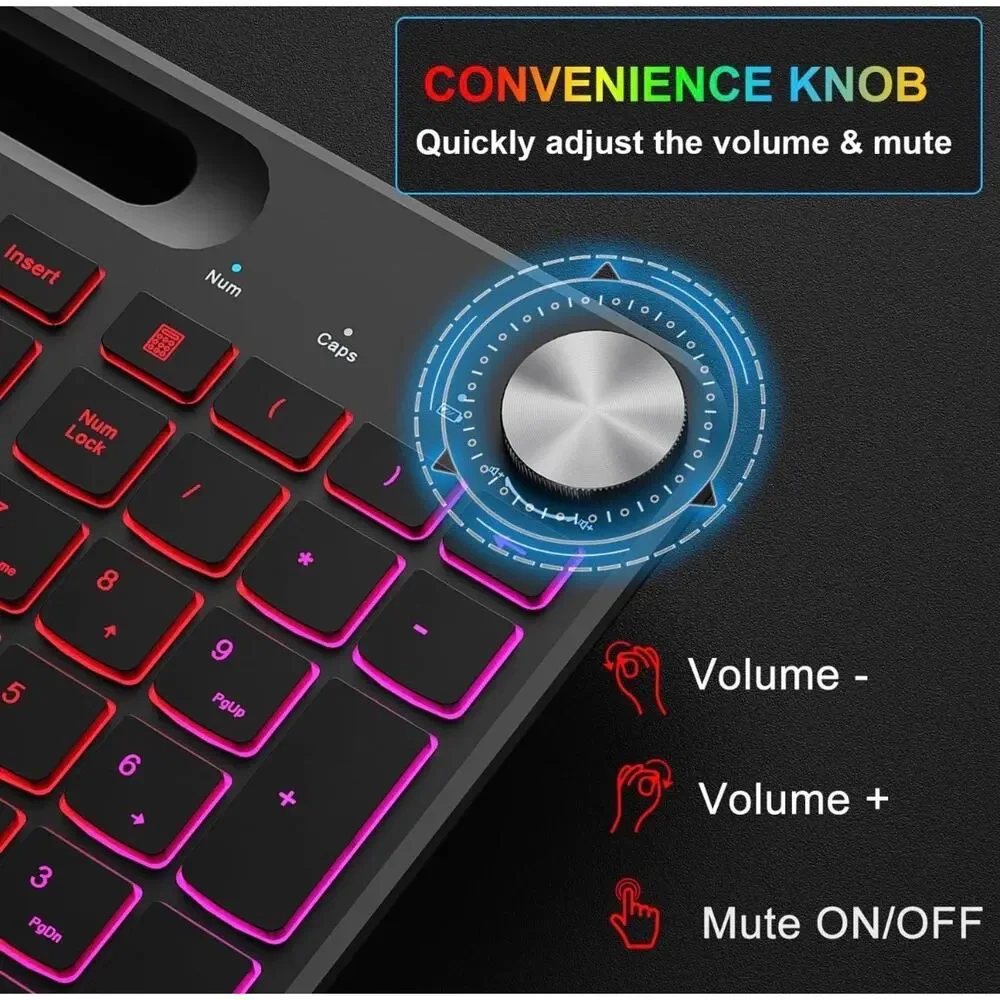 Bluefinger RGB Wireless Keyboard Mouse Combo Rechargeable Ergonomic NEW Open Box